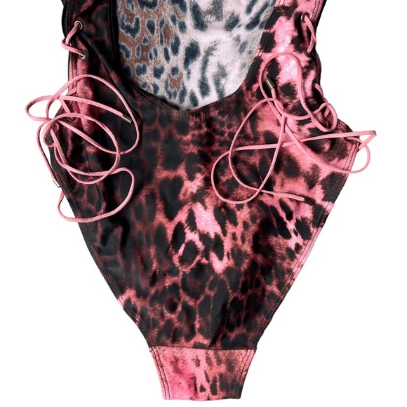 Sauvage Animal Print Side Lace One Piece Size Small Pink & Brown - Picture 9 of 14
